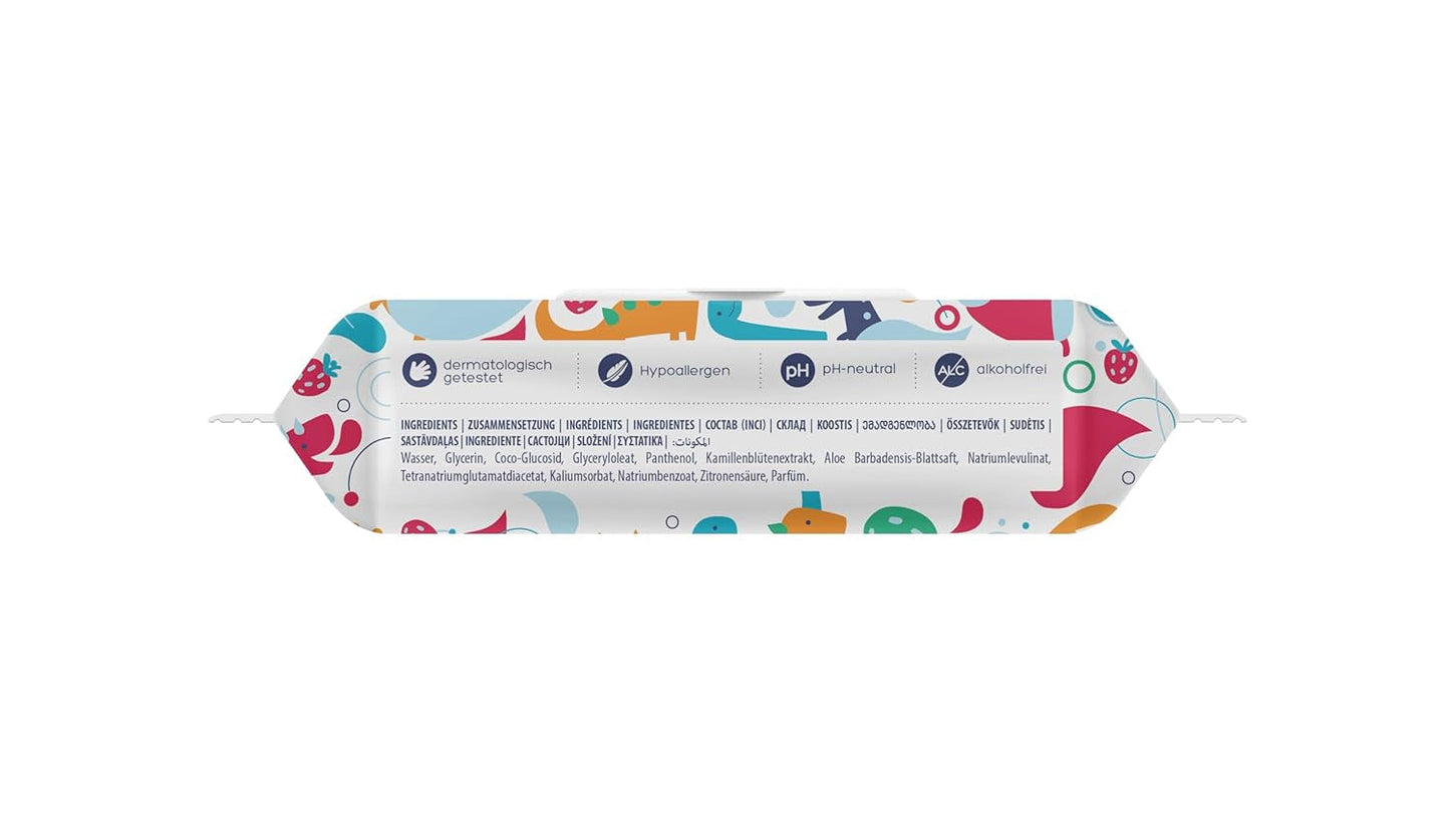 Kindii Fun Papel Higiénico Húmedo - (10X60 piezas) Papel Higiénico Húmedo - Manzanilla, Aloe Vera, Ph-Neutro, Hidrable, Refresca la zona íntima - 600 piezas