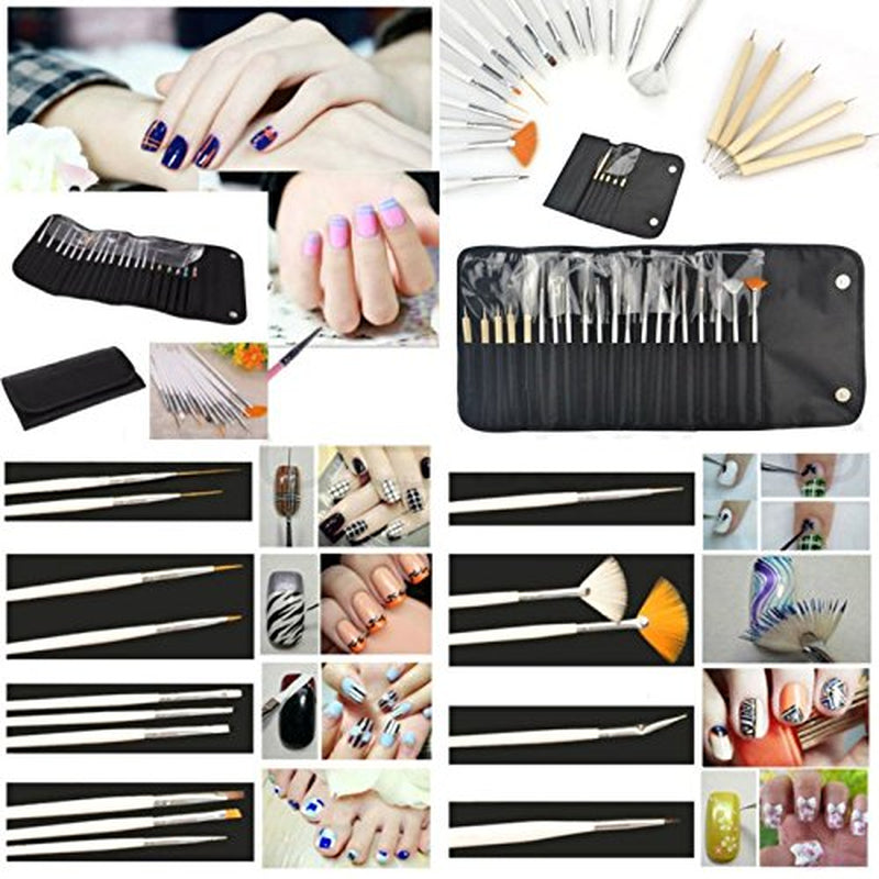 ® 20 X Pinceles Profesionales para Uñas, Gel, Pinceles para Pintar, Pinceles para Artistas, Kit de Pinceles para Uñas Francesas, Juego de Herramientas con Punta Puntiaguda, para Diseño de Uñas, Pintura, Patrón de Puntos, etc., con Bolsa
