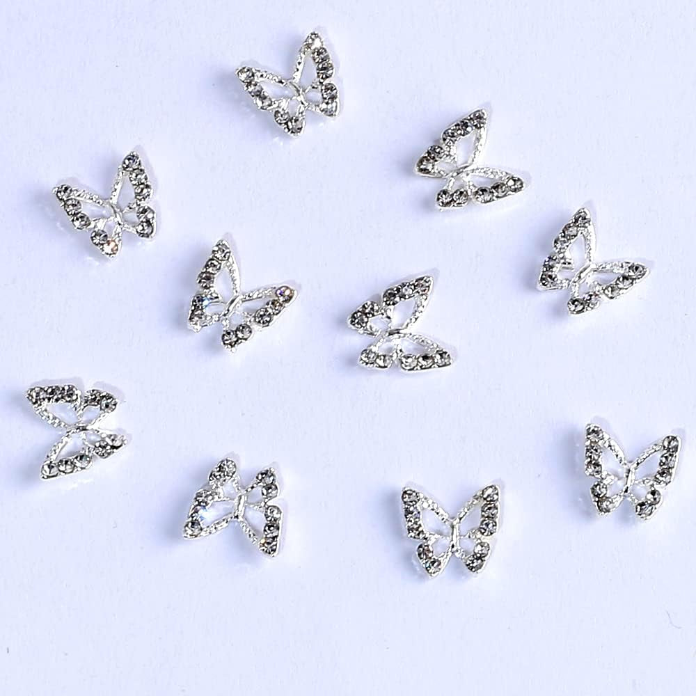10 piezas de dijes de uñas de mariposa de aleación, piedras colgantes de Metal para decoración de uñas, piedras para diamantes, gemas, joyería de uñas, decoraciones artísticas, fabricación de joyas