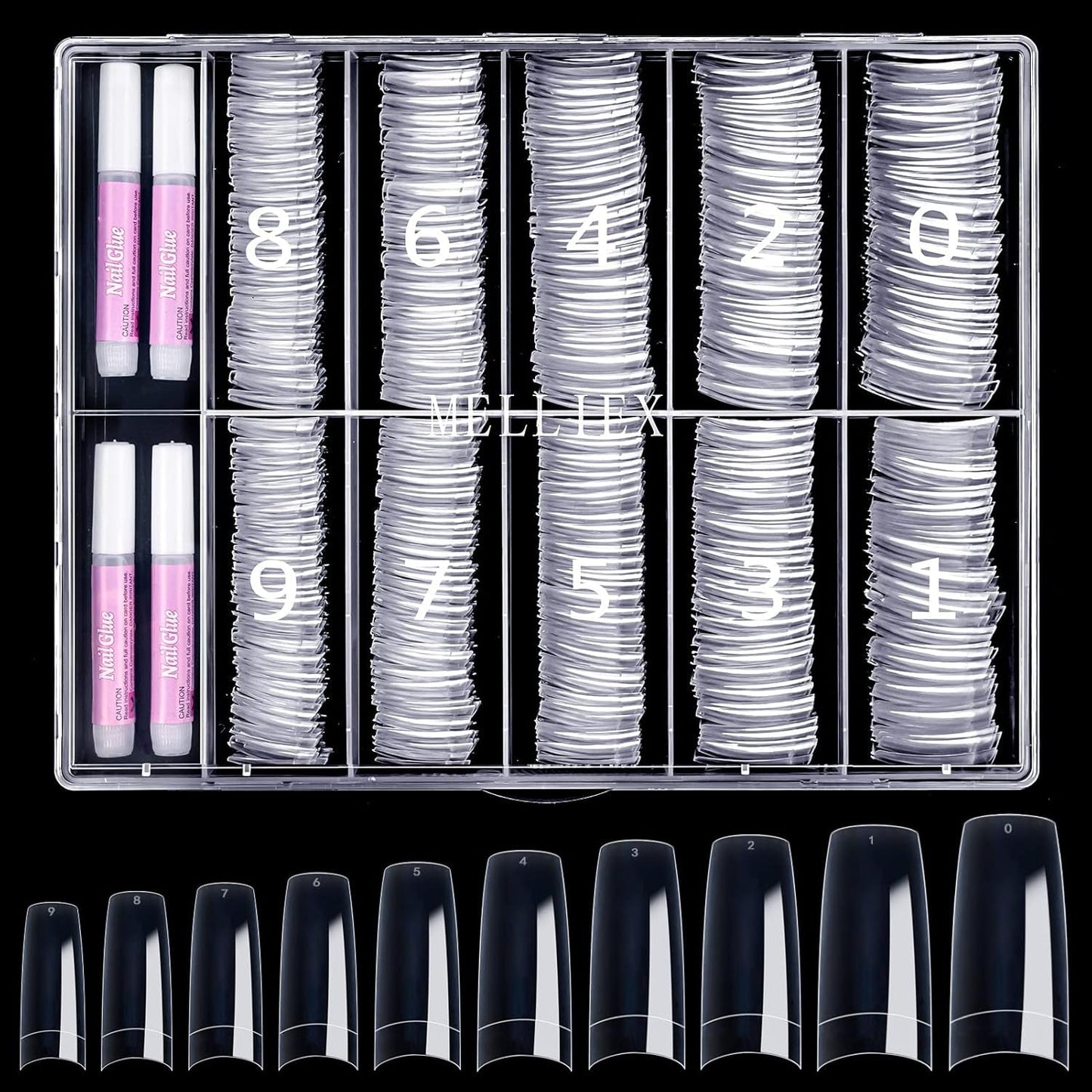 500 puntas de uñas artificiales francesas, juego de puntas de uñas postizas acrílicas, extensiones de uñas, puntas de uñas, accesorios de uñas postizas con 4 piezas de pegamento para diseño de uñas, uñas de gel naturales