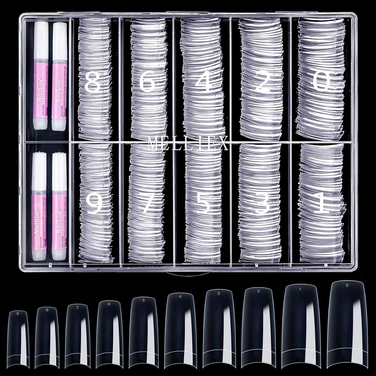 500 puntas de uñas artificiales francesas, juego de puntas de uñas postizas acrílicas, extensiones de uñas, puntas de uñas, accesorios de uñas postizas con 4 piezas de pegamento para diseño de uñas, uñas de gel naturales