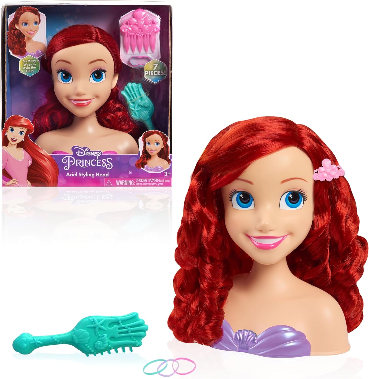 Ariel Just Play Disney Princess Hair Head 20cm con Accesorios Juego de 7 Piezas Juguete de Pelo Rojo para niños de 3 años en adelante