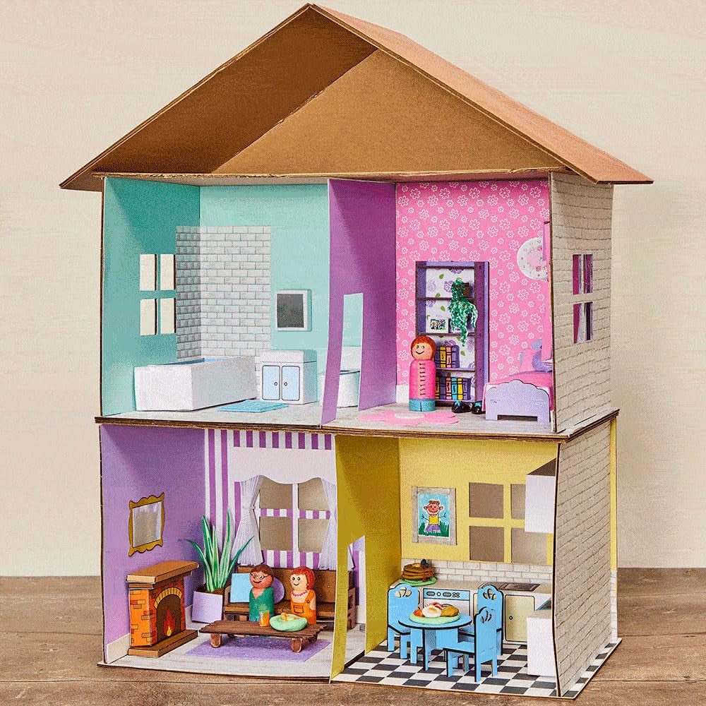 Baker Ross FN255 Mini kit de casa de muñecas de madera - Kit de casa de muñecas de 1 pieza para niños Kit de manualidades DIY