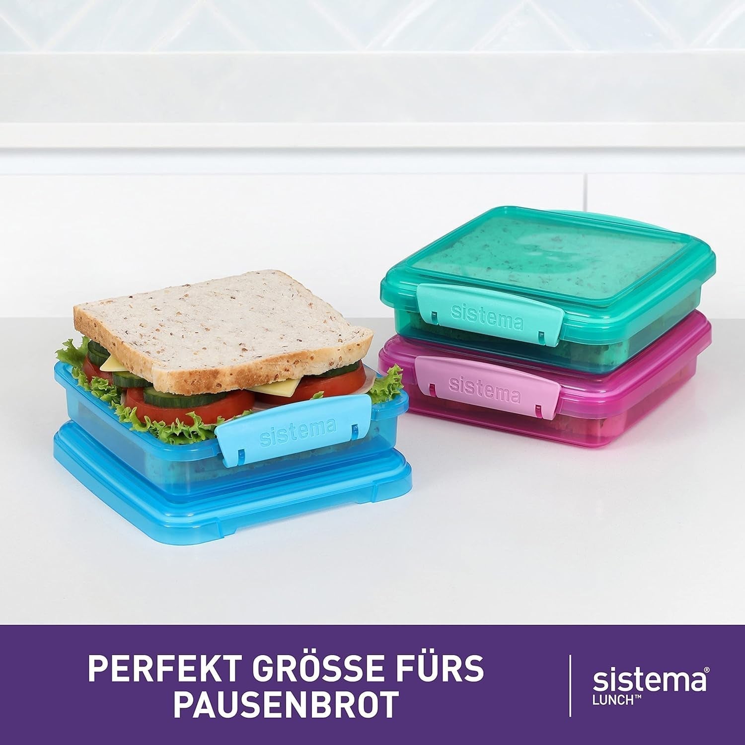 Sistema de caja sándwich para lonchera | 450ml | lonchera apilable y hermética con tapa | para niños y adultos | sin BPA | colores mezclados | Cajas de almacenamiento de alimentos Naty Shop de 3 piezas