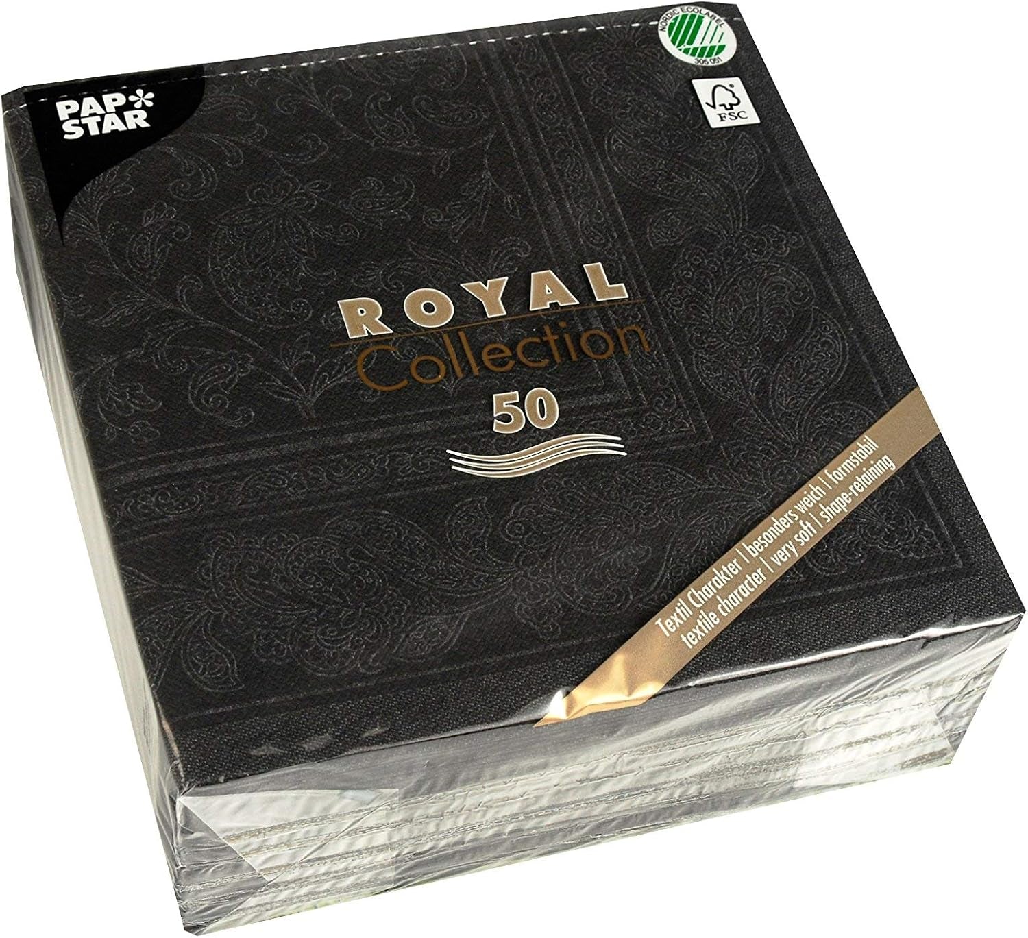 50 Servilletas Colección ROYAL pliegue 1/4 40 X 40 negro "Adornos"