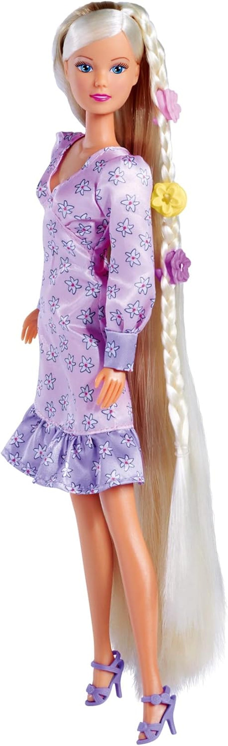 Simba 105733640 - Steffi Love Flower Hair, muñeca con pelo extra largo, incluye 6 clips, accesorio para trenza y peine, 29 cm, a partir de 3 años