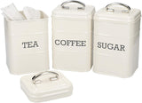 KitchenCraft Living Nostalgia Juego de 3 tarros de almacenamiento para té, azúcar y café en caja de regalo, acero, crema envejecida, 11 cm x 11 cm x 17 cm, cajas de almacenamiento de alimentos azul vintage Naty Shop