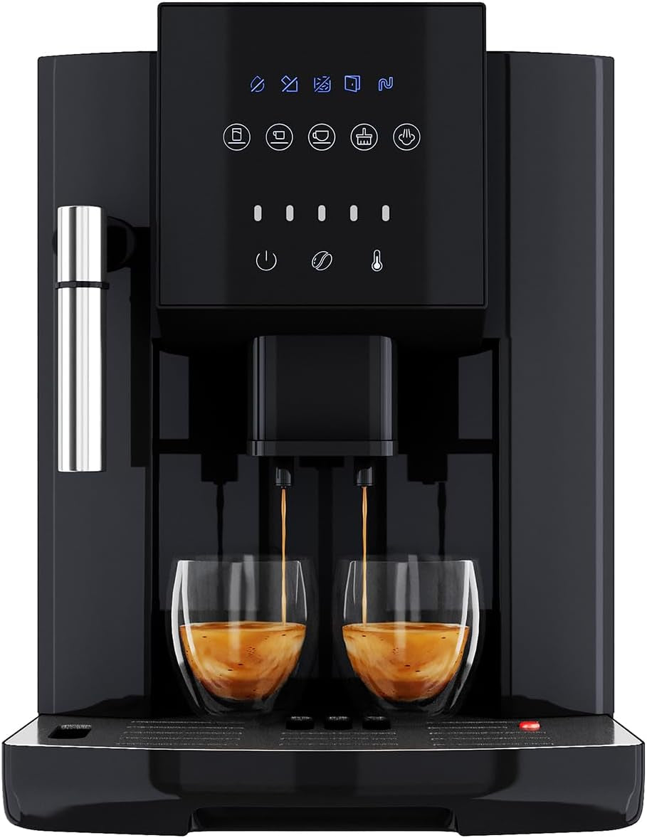 Cafetera espresso ProfiCook® totalmente automática con espumador de leche para capuchino | Molinillo cónico | con función de calentamiento de tazas | Bomba profesional italiana | Pantalla táctil | Café expreso | PC KAV 1281