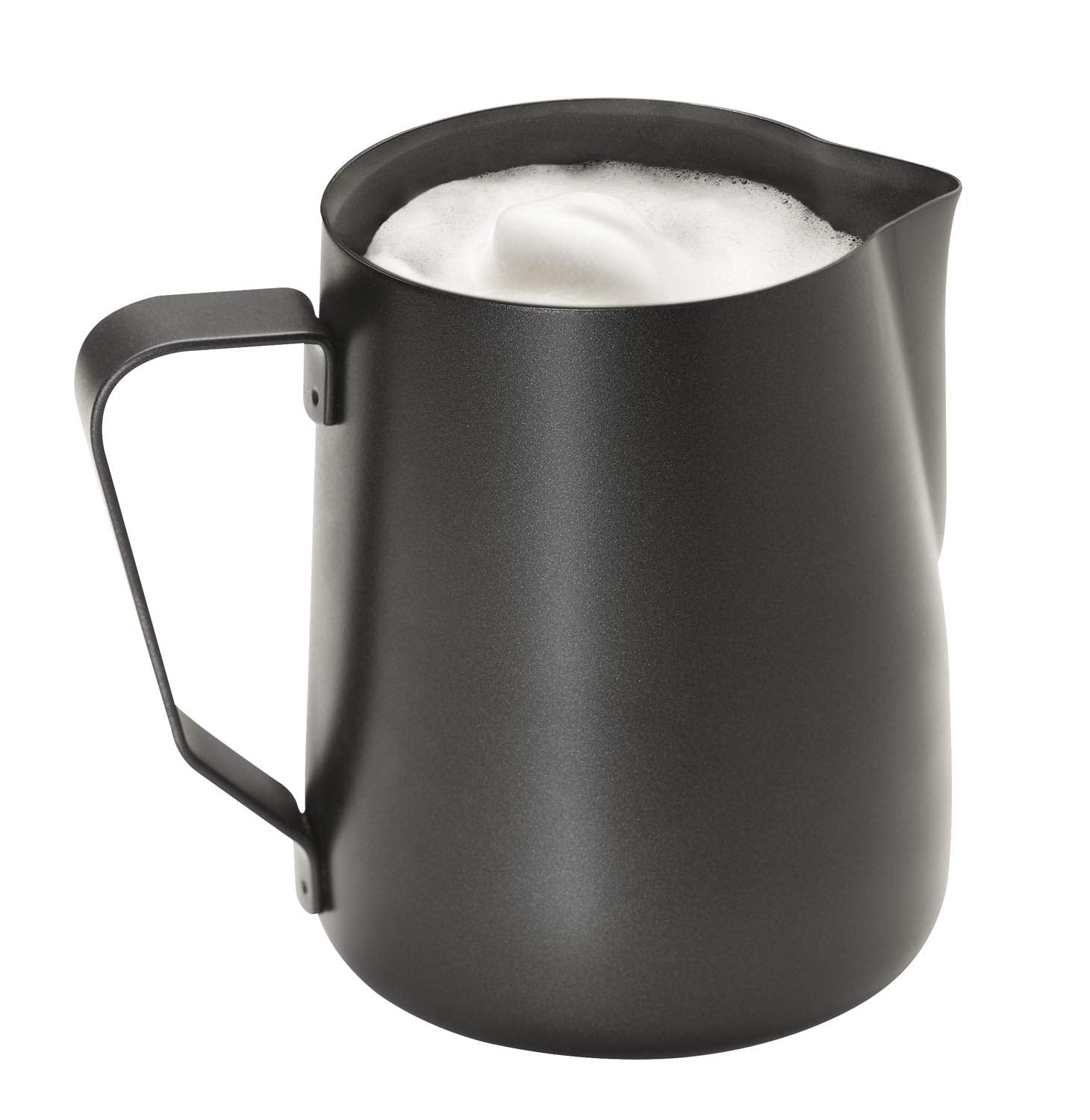 APS Jarra de leche - Jarra de leche de alta calidad con revestimiento antiadherente, de acero inoxidable - Perfecta para espumar leche - Jarra universal, negra, 600 ml