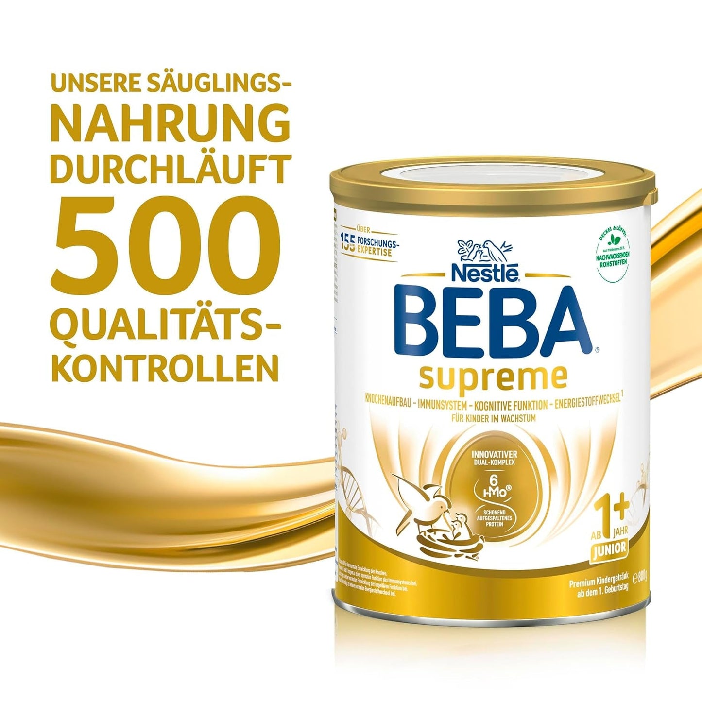 BEBA SUPREME JUNIOR 1 Plus - Bebida para niños a partir de 1 año, con complejo 6 HMO, sin lactosa, sin aceite de palma, sin aceite de pescado, comida para niños pequeños, leche en polvo para bebés, paquete de 6 (6 x 800g)