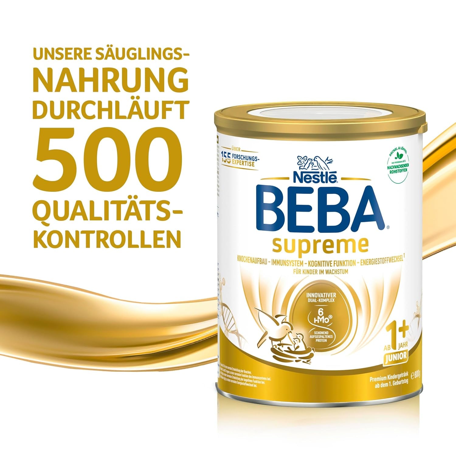BEBA SUPREME JUNIOR 1 Plus - Bebida para niños a partir de 1 año, con complejo 6 HMO, sin lactosa, sin aceite de palma, sin aceite de pescado, comida para niños pequeños, leche en polvo para bebés, paquete de 6 (6 x 800g)