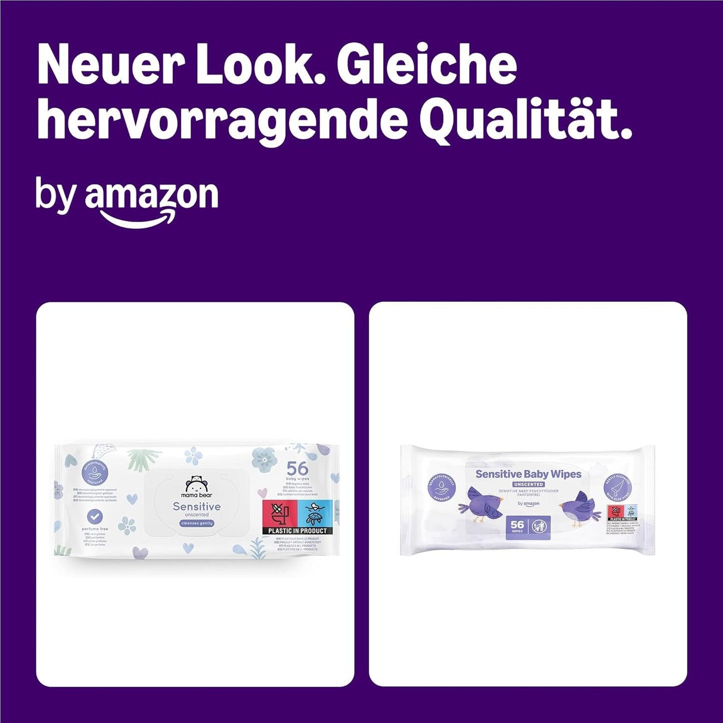 de Amazon Sensitive Baby Tücher, Unparfümiert, 1008 Feuchttücher, 18er-Packung á 56 Stück (Zuvor eine Marke von Mama Bear, gleiches Produkt)