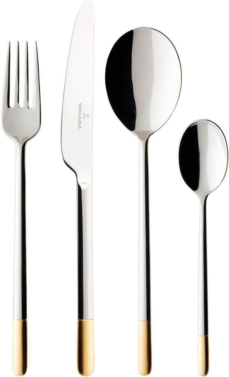 Villeroy & Boch - Ella Cubiertos parcialmente dorados, 30 piezas, 6 personas, aptos para lavavajillas, acero inoxidable Cocina Naty Shop