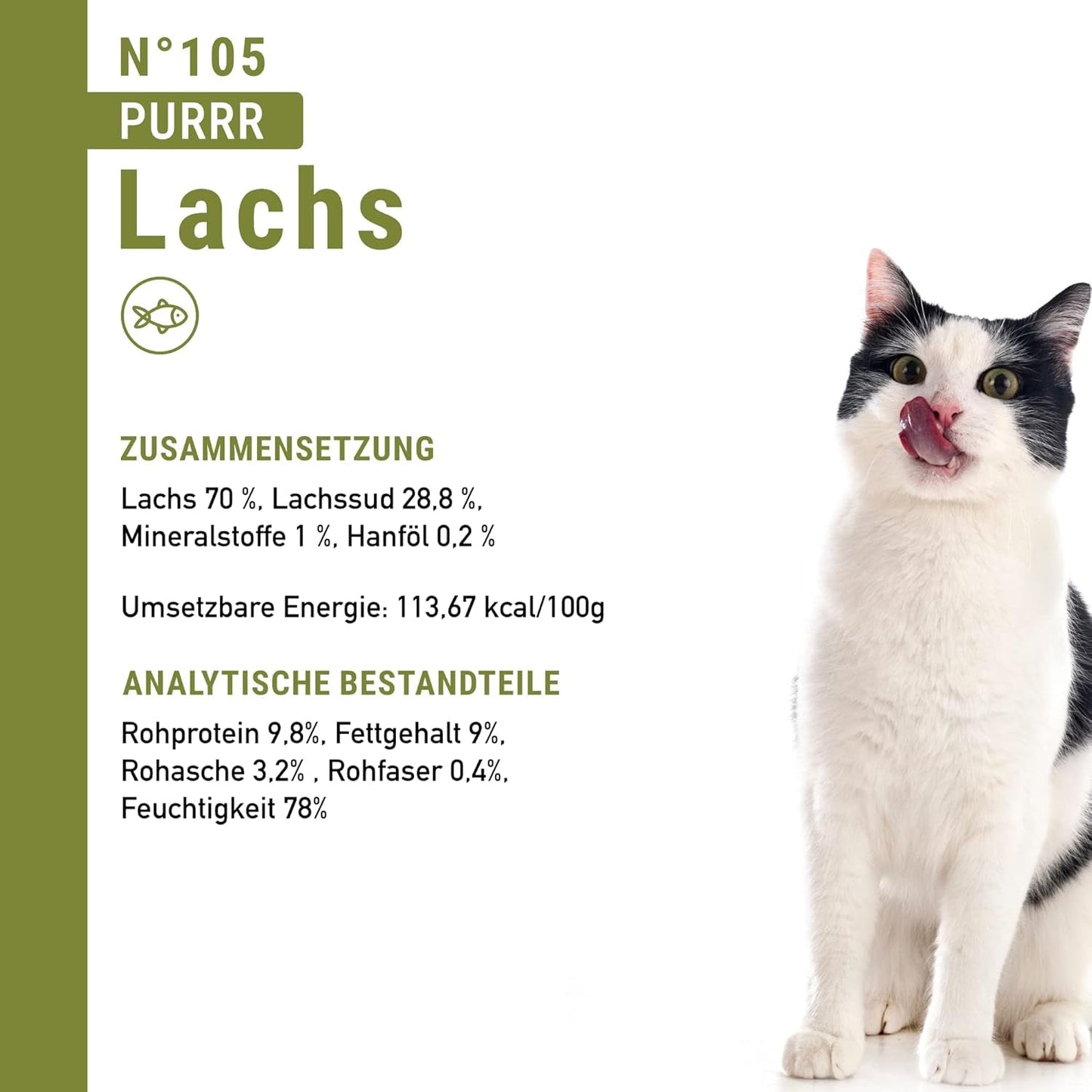 Comida húmeda para gatos Catz Finefood Purrrr con monoproteína y salmón núm. 105, para gatos con digestión sensible, 16 x 80 g