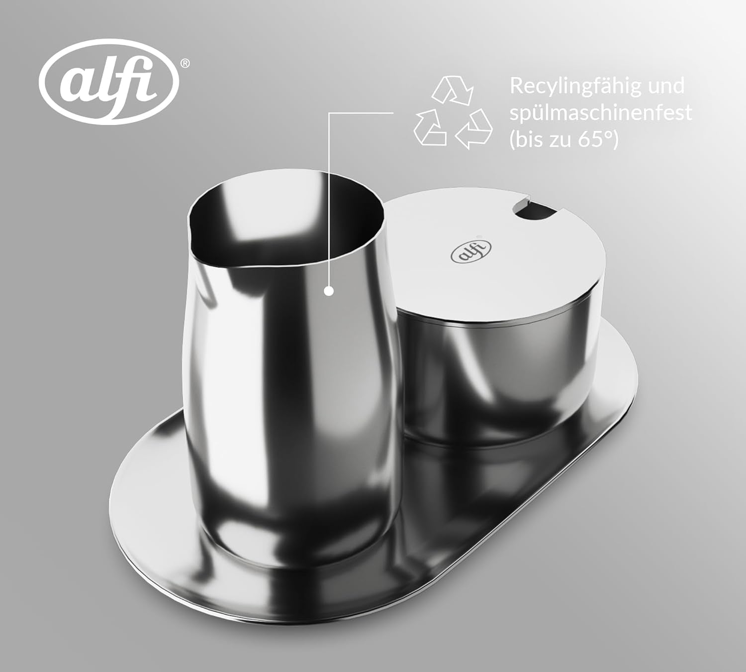 SET DE LECHE Y AZÚCAR Set de leche y azúcar de acero inoxidable pulido de alta calidad alfi, diseño elegante, apto para lavavajillas, duradero