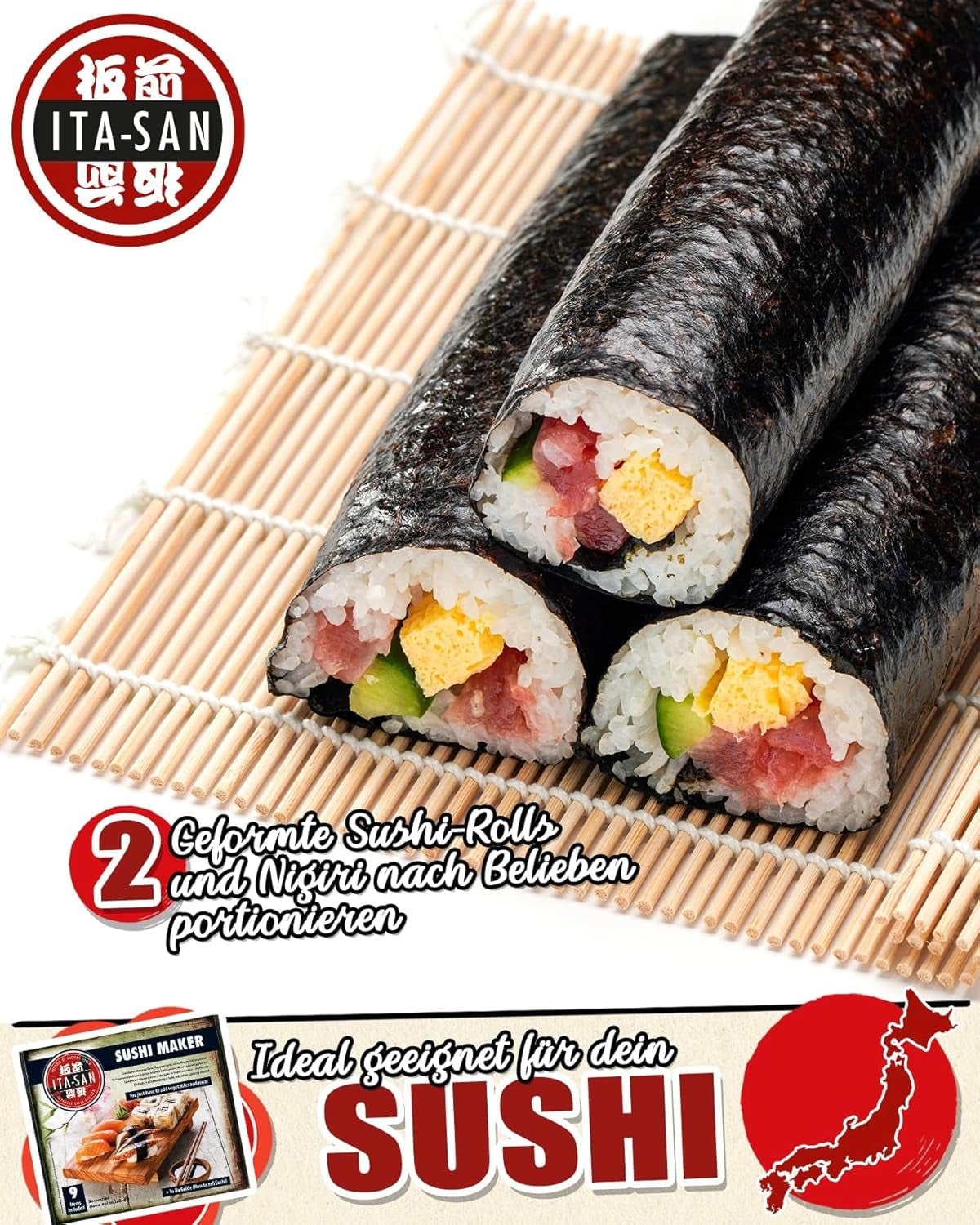 ITA-SAN Sushi Set (set completo de 9 piezas, ideal para principiantes, para prueba o regalo) 1 paquete