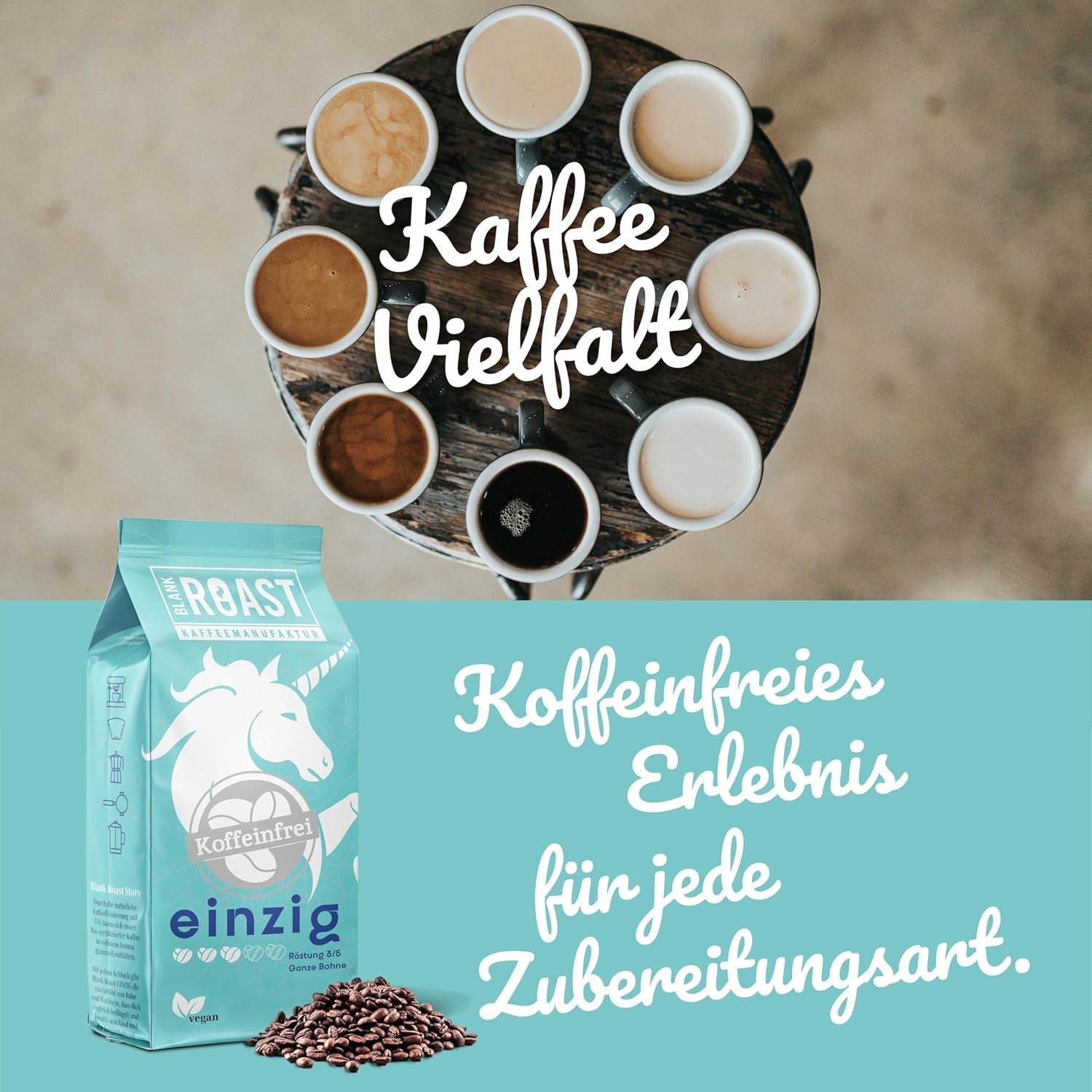 Blank Roast - EINZIG - 1kg - Kaffeebohnen kafeinfrei - 100% Arábica en Perú - schonend & umweltfreundlich entkoffeiniert - säurearm mit voller Crema - ideal für jede Zubereitungsart
