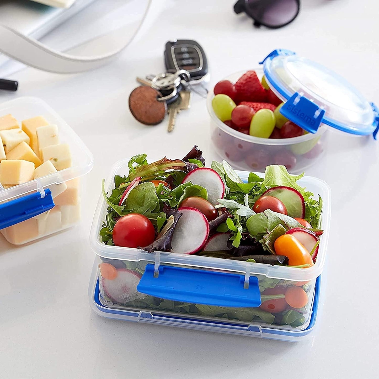 KLIP IT System Tarro de almacenamiento de alimentos, 5 litros, apilable, a prueba de fugas, con tapa, apto para frigorífico/congelador, sin BPA, plástico, clips azules, 1 pieza (paquete de 2) Cajas de almacenamiento de alimentos Naty Shop