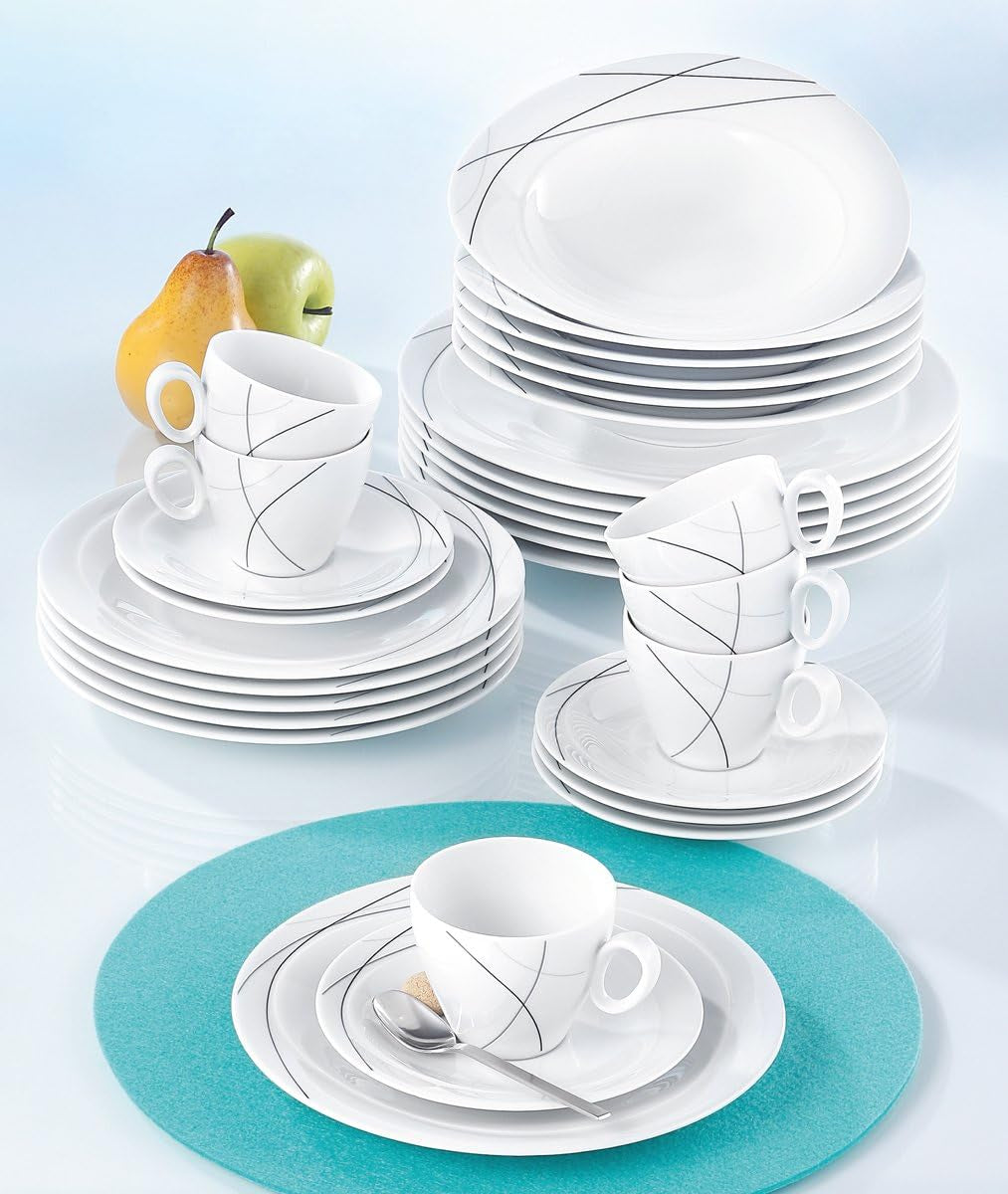 Seltmann Weiden 001.706904 Trio Highline Juego de vajilla combinada, 30 piezas, 36,5 x 31,2 x 36,9 cm, blanco