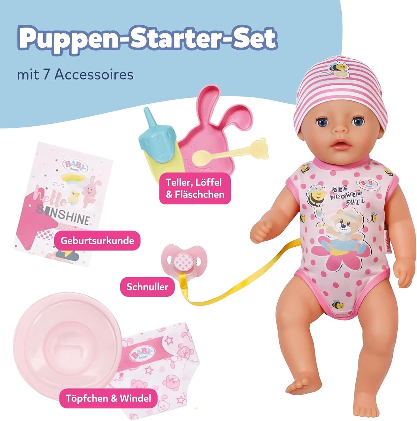 Muñeca bebé Baby Born Lena (Niña) - 36 cm - 7 funciones, incluidos accesorios y colchón - Funciona completamente sin pilas - Apto para niños pequeños a partir de 1 año
