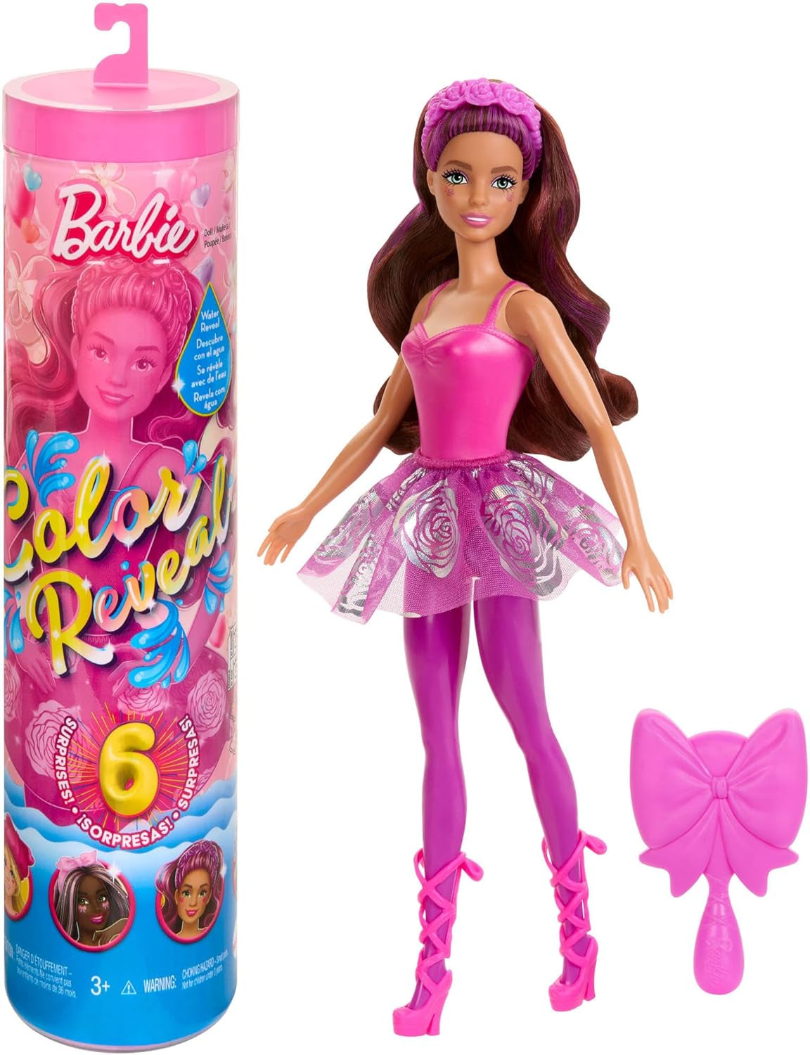 Muñeca Barbie Color Reveal y accesorios, Serie Ballerina, 6 sorpresas para desenvolver, incluido cambio de color, inspirada en la tendencia principal del ballet (los estilos pueden variar), HRK17 Naty Shop Dolls Título predeterminado