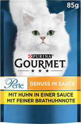 Gourmet Perle Delight comida húmeda para gatos en salsa con pollo, paquete de 26 (26 x 85 g)