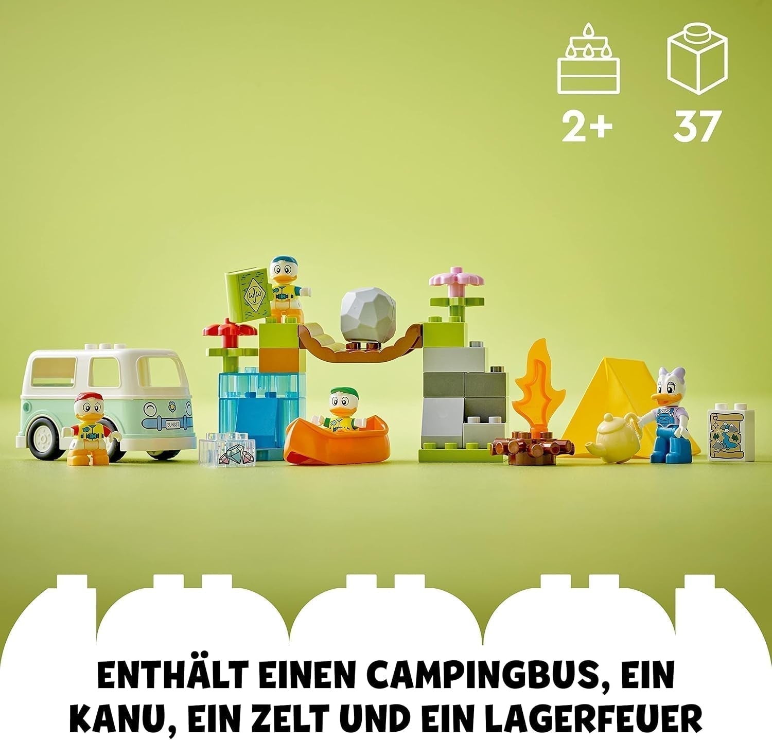 LEGO 10997 DUPLO Disney Mickey y sus Amigos Set de Aventura de Campamento con Autocaravana, Canoa y Figura de la Pata Margarita, Juguete de Construcción de Regalo para Niños Pequeños a Partir de 2 Años, Juegos de Construcción para Niñas y Niños Besuche den LEGO-Store