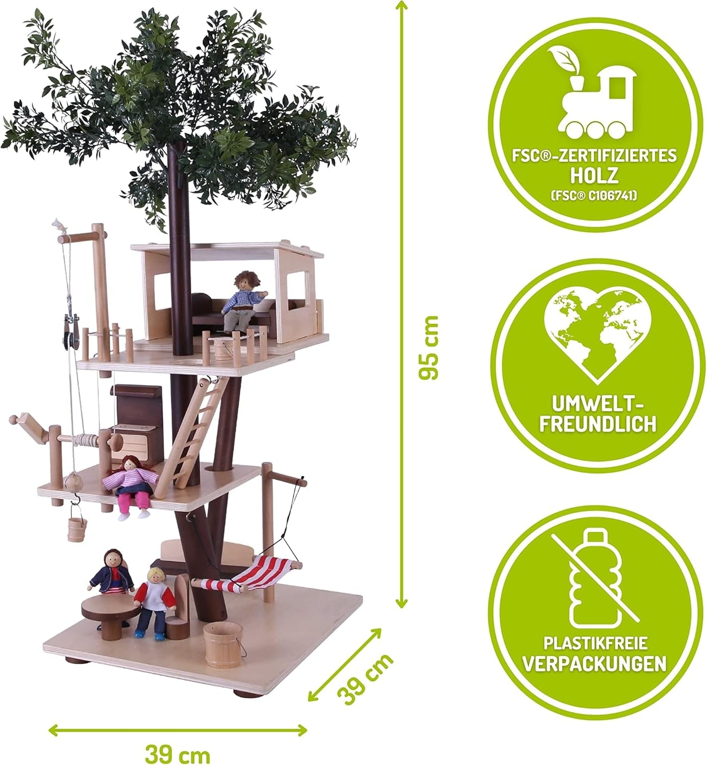 Casa del árbol de madera Everearth - Casa de muñecas para niños a partir de 3 años - Casa de juegos sostenible con accesorios - Certificado Fsc® - Juguete de madera perfecto para juegos imaginativos - Muebles de casa de muñecas EE33767 Naty Shop Casas de muñecas