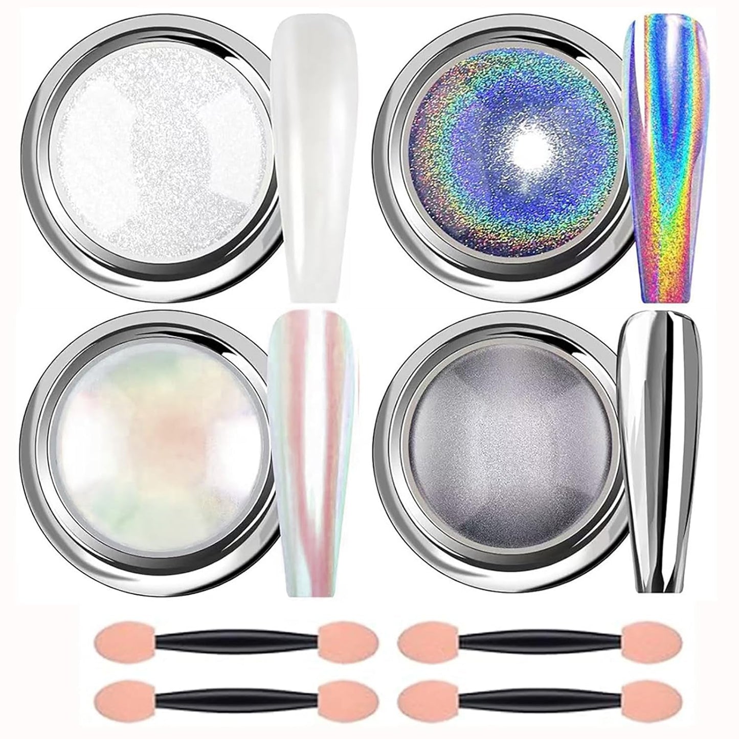 Polvo de uñas cromado Aurora Ice Shimmer polvo de pigmento cromado 4 Uds polvo cromado Nägel Nail Art Nageldesign