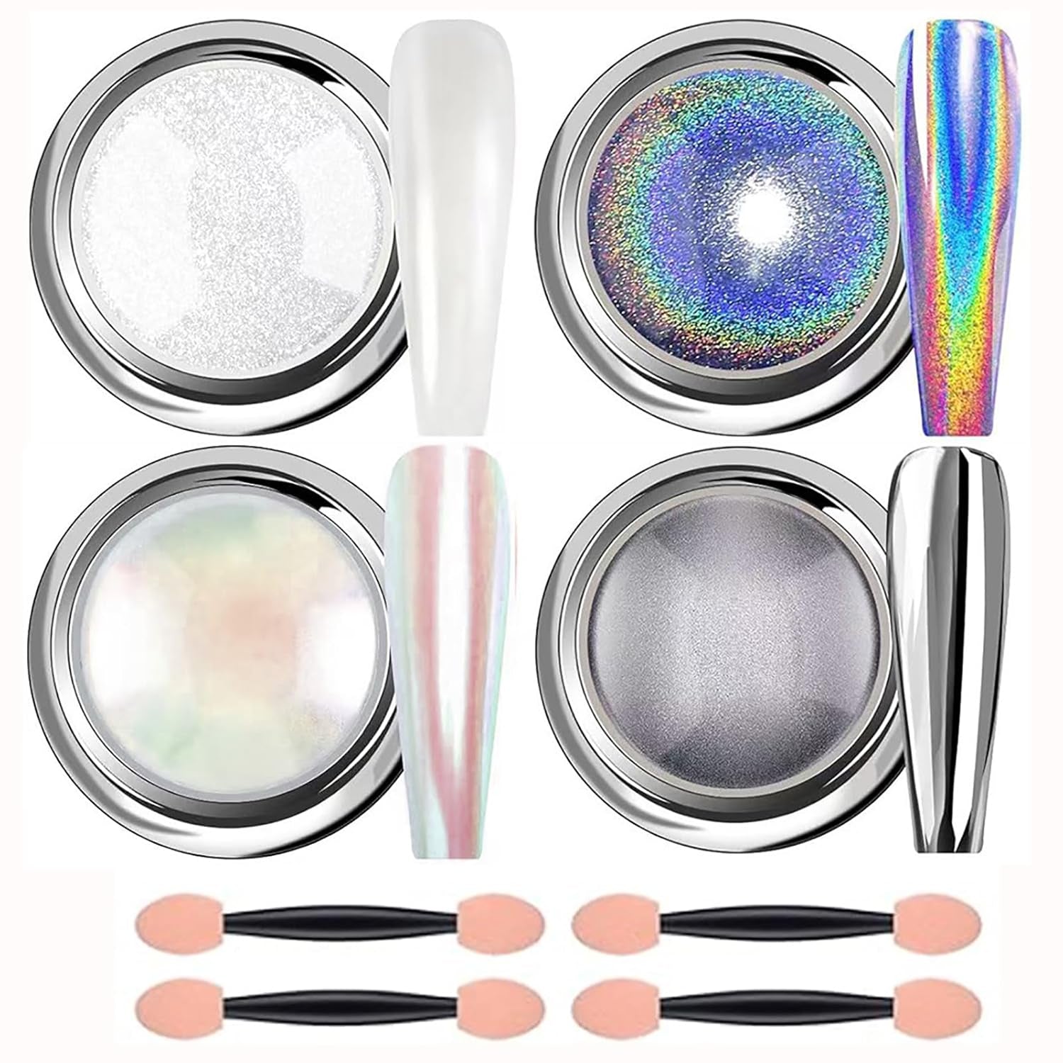 Polvo de uñas cromado Aurora Ice Shimmer polvo de pigmento cromado 4 Uds polvo cromado Nägel Nail Art Nageldesign