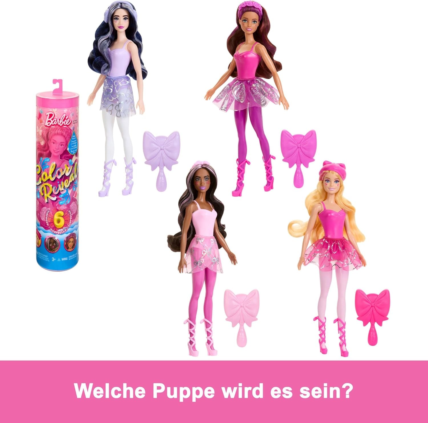 Muñeca Barbie Color Reveal y Accesorios, Serie Bailarina, 6 Sorpresas para Desenvolver, Incluyendo Cambio de Color, Inspirada en la Principal Tendencia del Ballet (Los estilos pueden variar), HRK17 Naty Shop Dolls