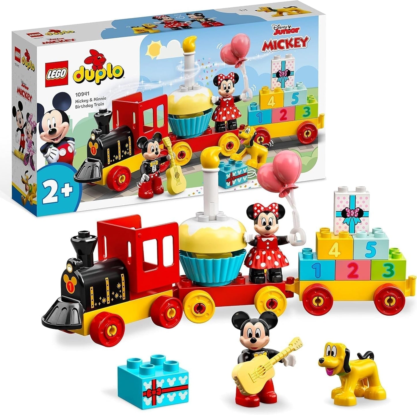 LEGO 10941 DUPLO Disney Tren de cumpleaños de Mickey y Minnie, tren de juguete con tarta y globos, regalo para niños a partir de 2 años Juegos de construcción Besuche den LEGO-Store Singur