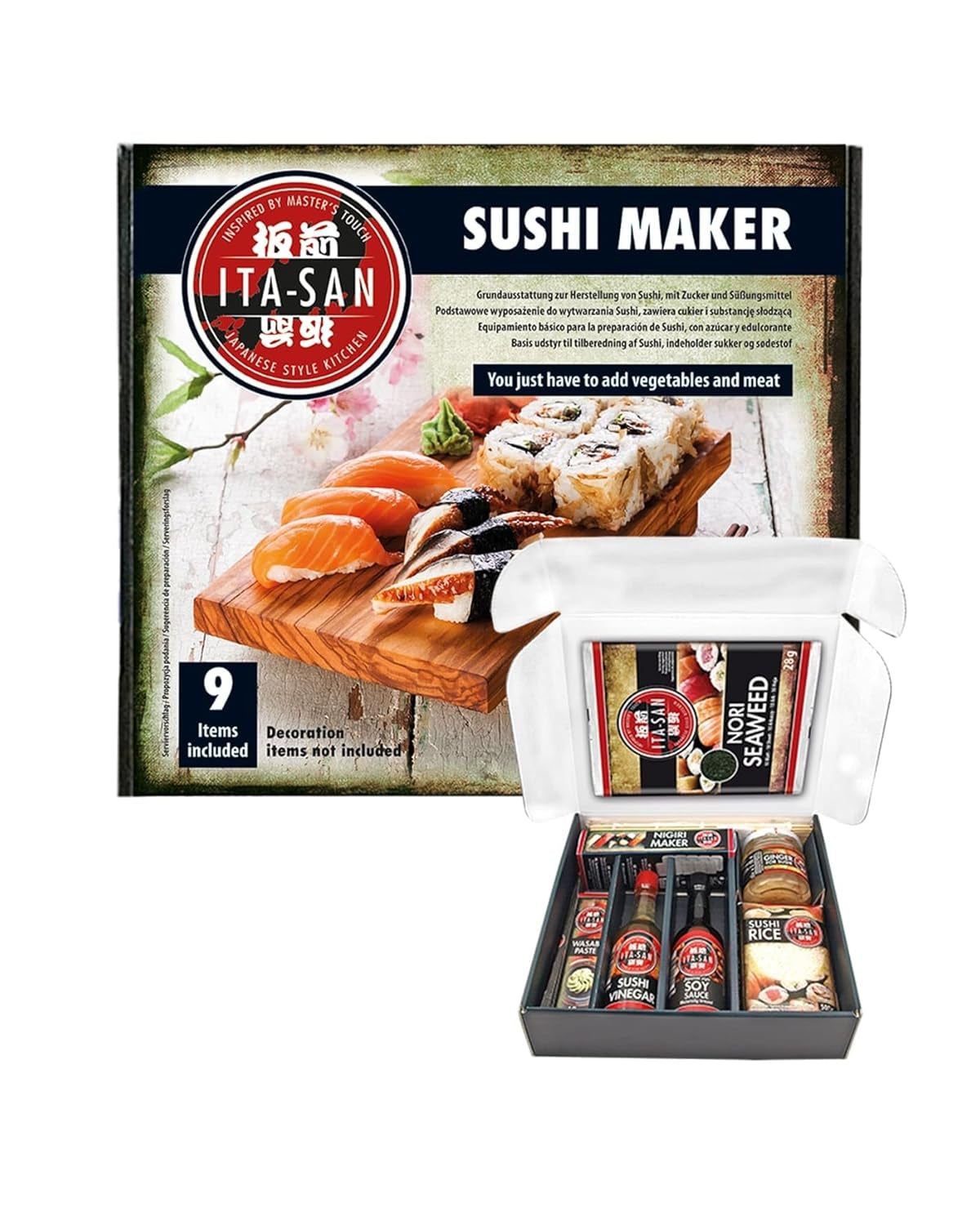 ITA-SAN Sushi Set (set completo de 9 piezas, ideal para principiantes, para prueba o regalo) 1 paquete