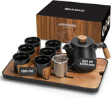 MIAMIO - Juego de Té Japonés/Chino 6 x 100ml / Tetera Asiática 620ml con Infusor de Té, Juego de Tetera Tradicional Japonesa para Amantes del Té/Hombres/Mujeres (Negro)