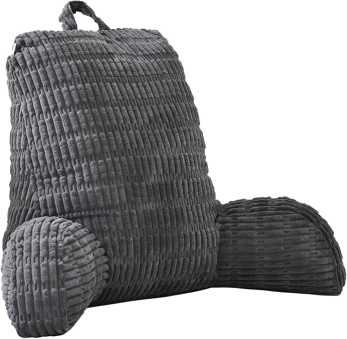 Almohada de lectura para cama y sofá, almohada de lectura con reposamuñecas, reposabrazos y respaldo, almohada de respaldo para descansar, relajarse, leer, trabajar en la computadora portátil, mirar televisión (gris oscuro)