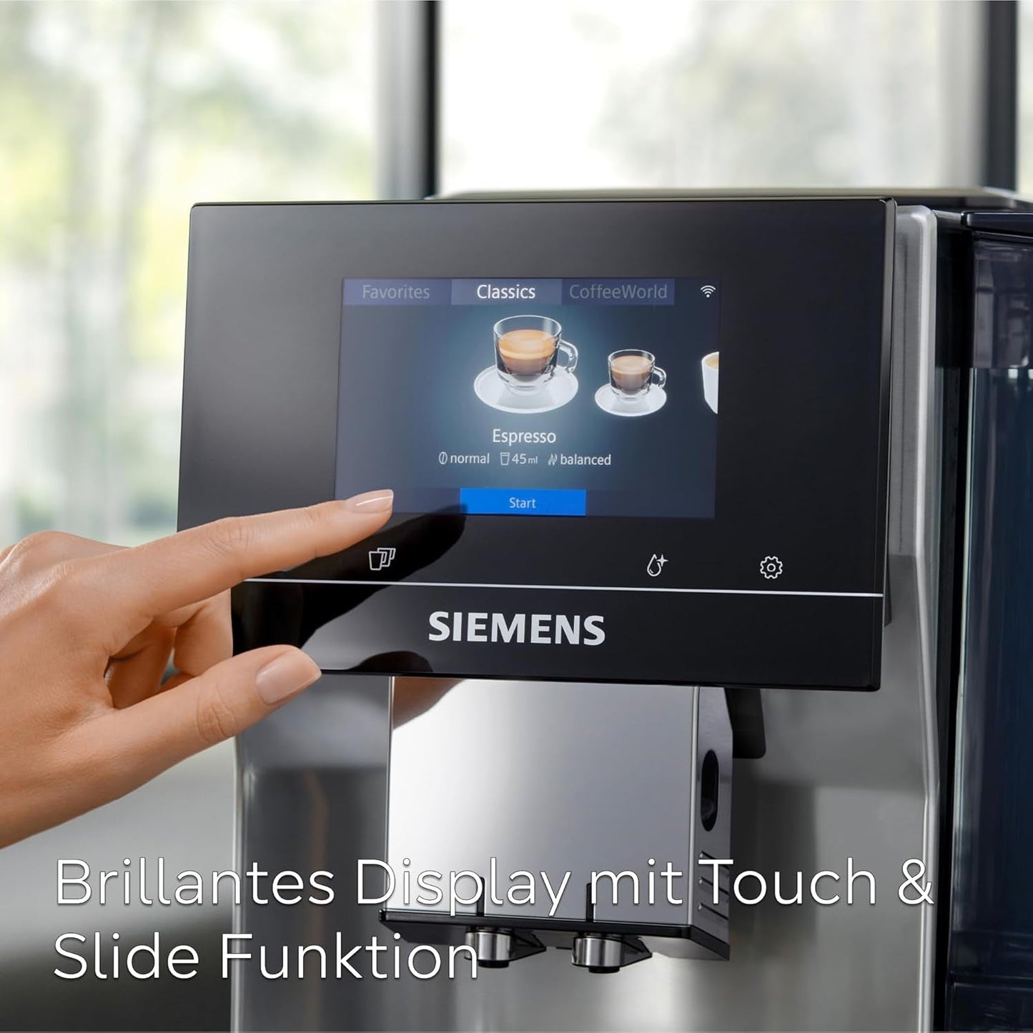 Cafetera espresso automática Siemens EQ700 classic TP715D01, control por aplicación, preparación en frío, pantalla táctil intuitiva, hasta 10 creaciones de café individuales como favoritas, limpieza automática con vapor, 1500 W, gris plateado
