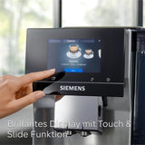 Cafetera espresso automática Siemens EQ700 classic TP715D01, control por aplicación, preparación en frío, pantalla táctil intuitiva, hasta 10 creaciones de café individuales como favoritas, limpieza automática con vapor, 1500 W, gris plateado