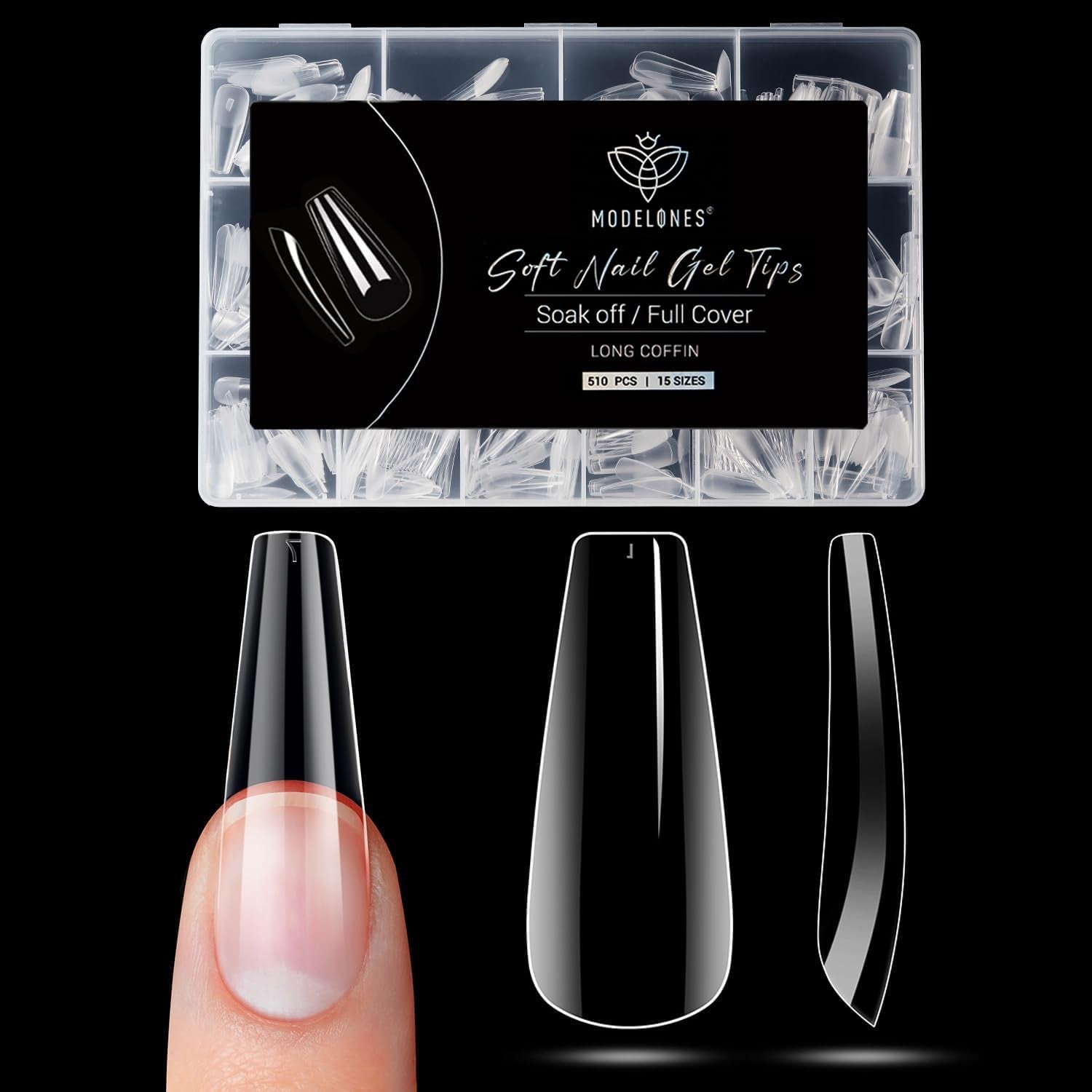 Modelones Puntas de Uñas 510 Piezas - Juego de Puntas de Uñas de Cobertura Completa, Juego de Puntas de Gel, Puntas de Uñas de Resina PMMA Prepulidas, Uñas Artificiales para Pegamento en Nail Art DIY, Squoval Corto