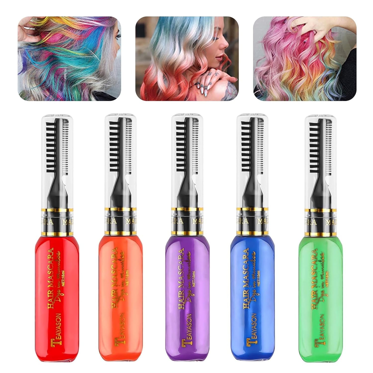 5 colores tinte temporal para el cabello cera para el cabello coloreada máscara para el cabello tinte temporal para el cabello máscara para niñas y mujeres tinte para el cabello lavable tiza adecuada para cumpleaños Cosplay DIY Halloween tinte para el cabello Naty Shop Título predeterminado