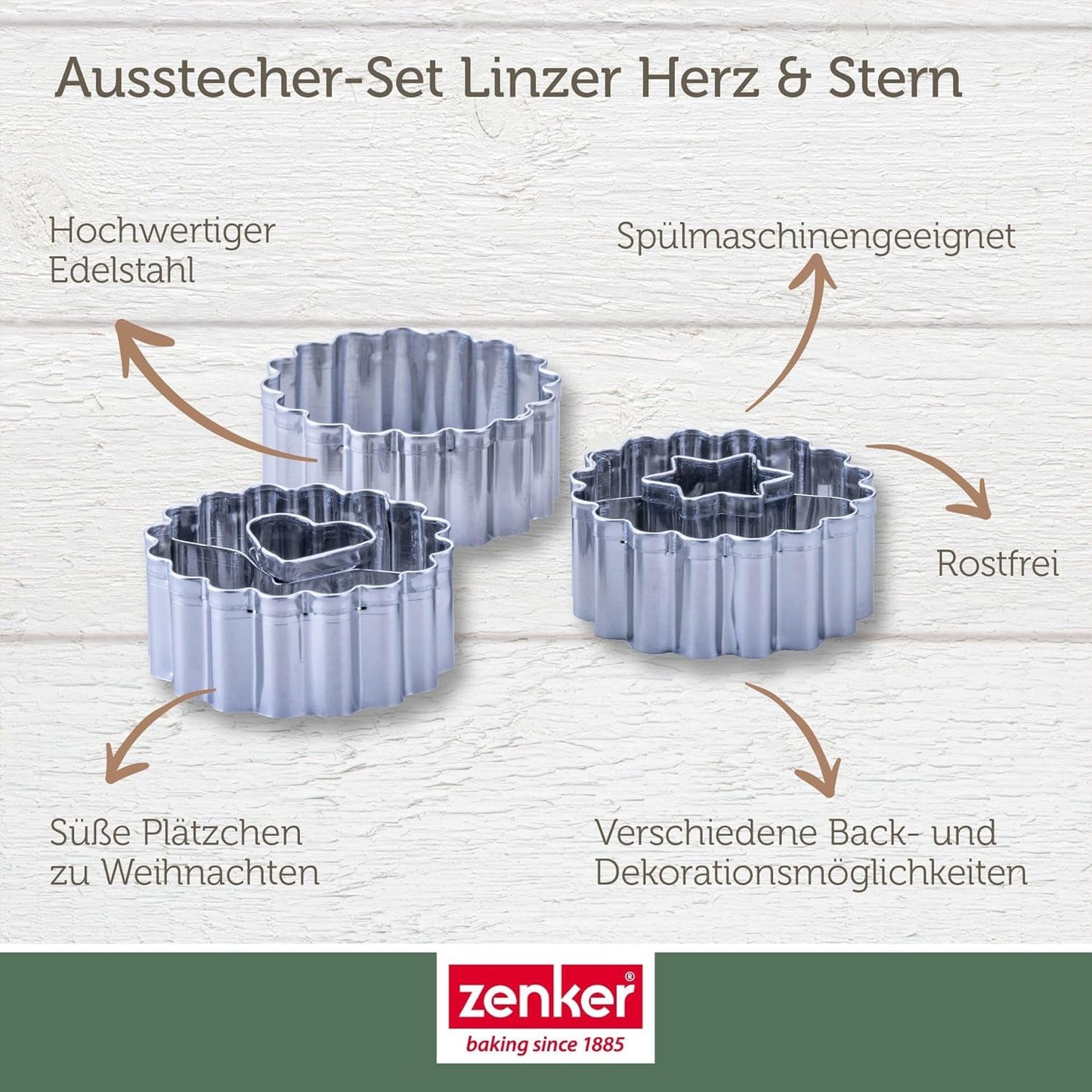 Zenker Ausstecher-Set Linzer Herz und Stern aus Edelstahl – Perfekt für Weihnachtskekse, 3-teilig, inkl. Geschenkverpackung, spülmaschinengeeignet und rustfrei – La tienda de dulces navideños