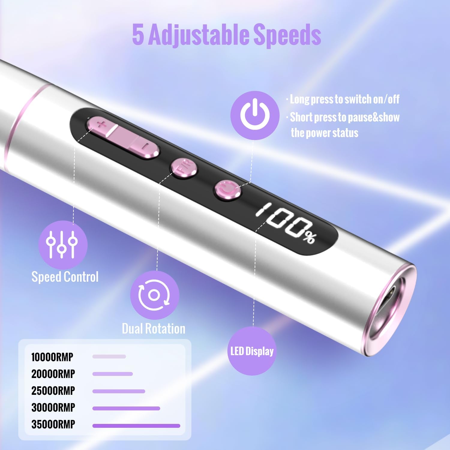 Denabuty Nagelfräser Kabellos, 13 en 1 Fräser Für Gelnägel 35000 U/Min, Elektrische Nagelfeile Professionell Nail Drill, Maniküre Und Pedicüre Set Elektrisch Für Semi Permanent, Acrylnägel DN-2402