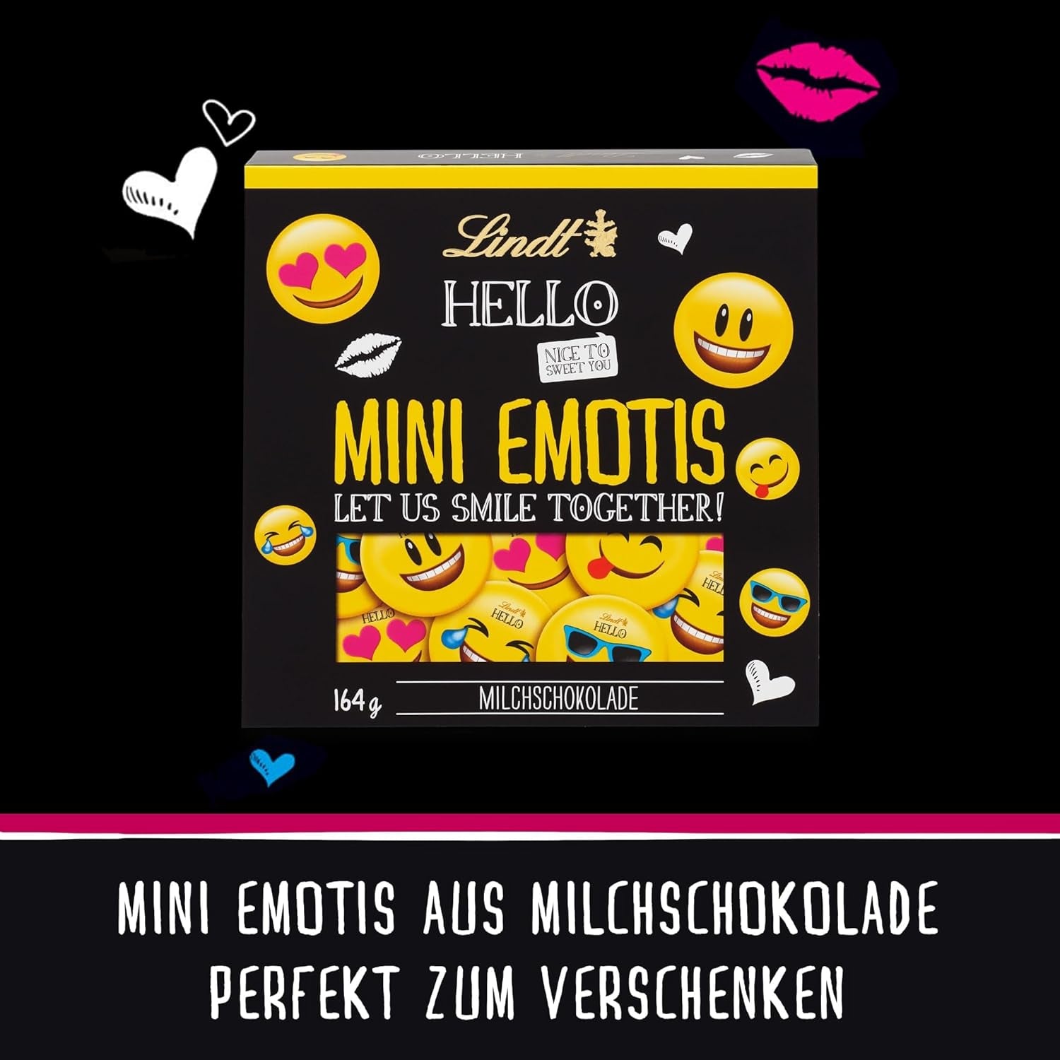HOLA Mini Emoticones de Chocolate | 164 gramos | Aprox. 27 emoticonos geniales en varios diseños, elaborados con el mejor chocolate con leche | Regalo de chocolate para niños | Para decoración (paquete de 2)