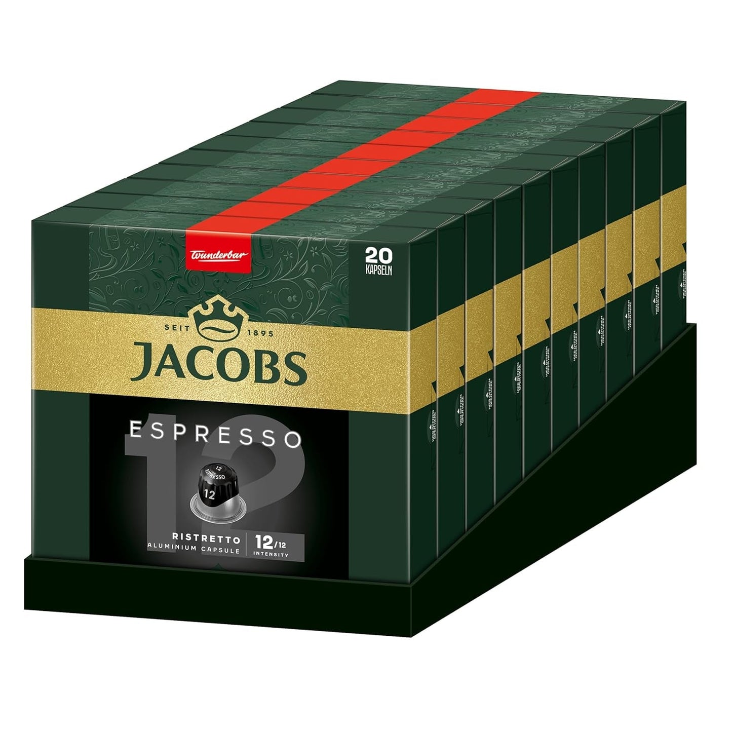 Jacobs Kaffeekapseln Espresso Ristretto, Intensidad 12/12, 10 x 20 Getränke, Nespresso* compatible Kaffee Kapseln, 200 Kapseln