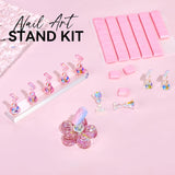 Makartt Soporte para uñas acrílico, soporte magnético para uñas, soporte para uñas, soporte para uñas transparente rosa con 48 masillas adhesivas