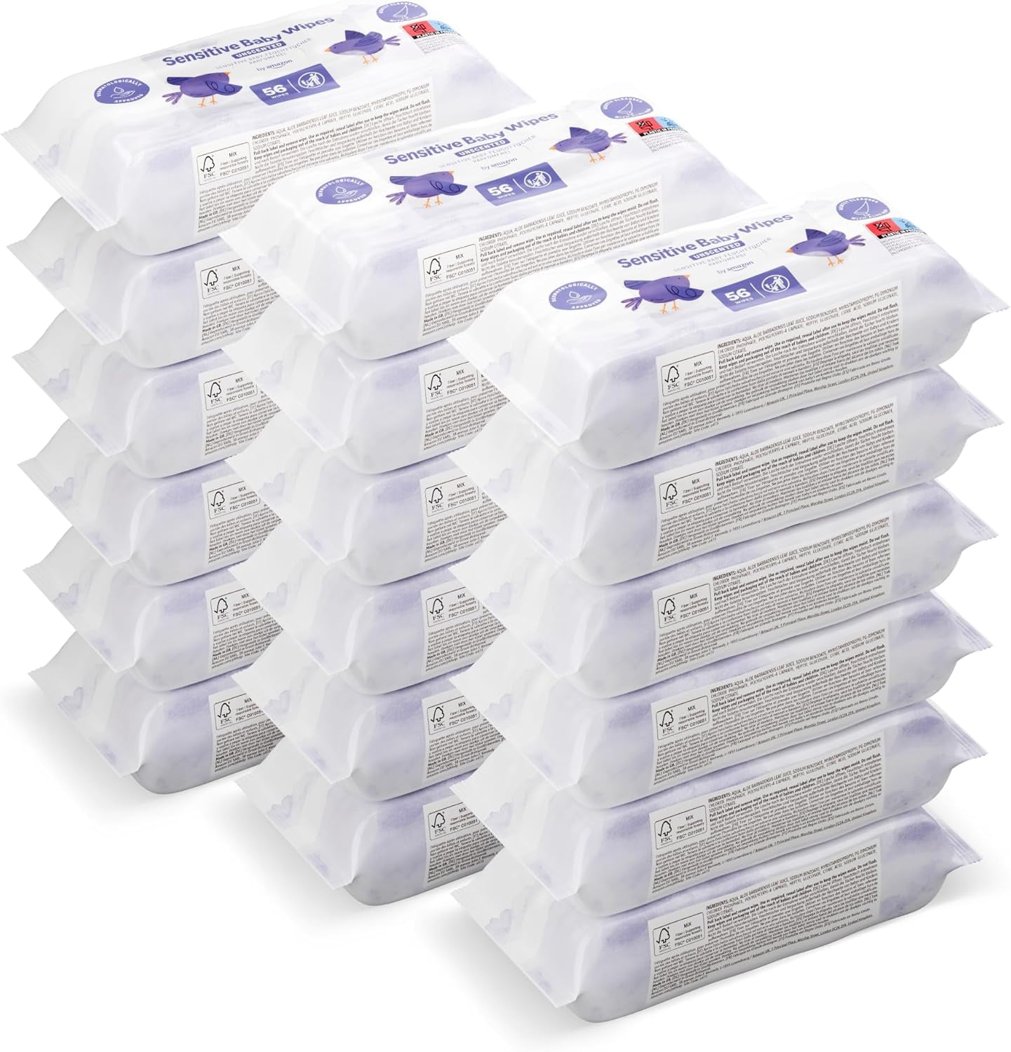 de Amazon Sensitive Baby Tücher, Unparfümiert, 1008 Feuchttücher, 18er-Packung á 56 Stück (Zuvor eine Marke von Mama Bear, gleiches Produkt)