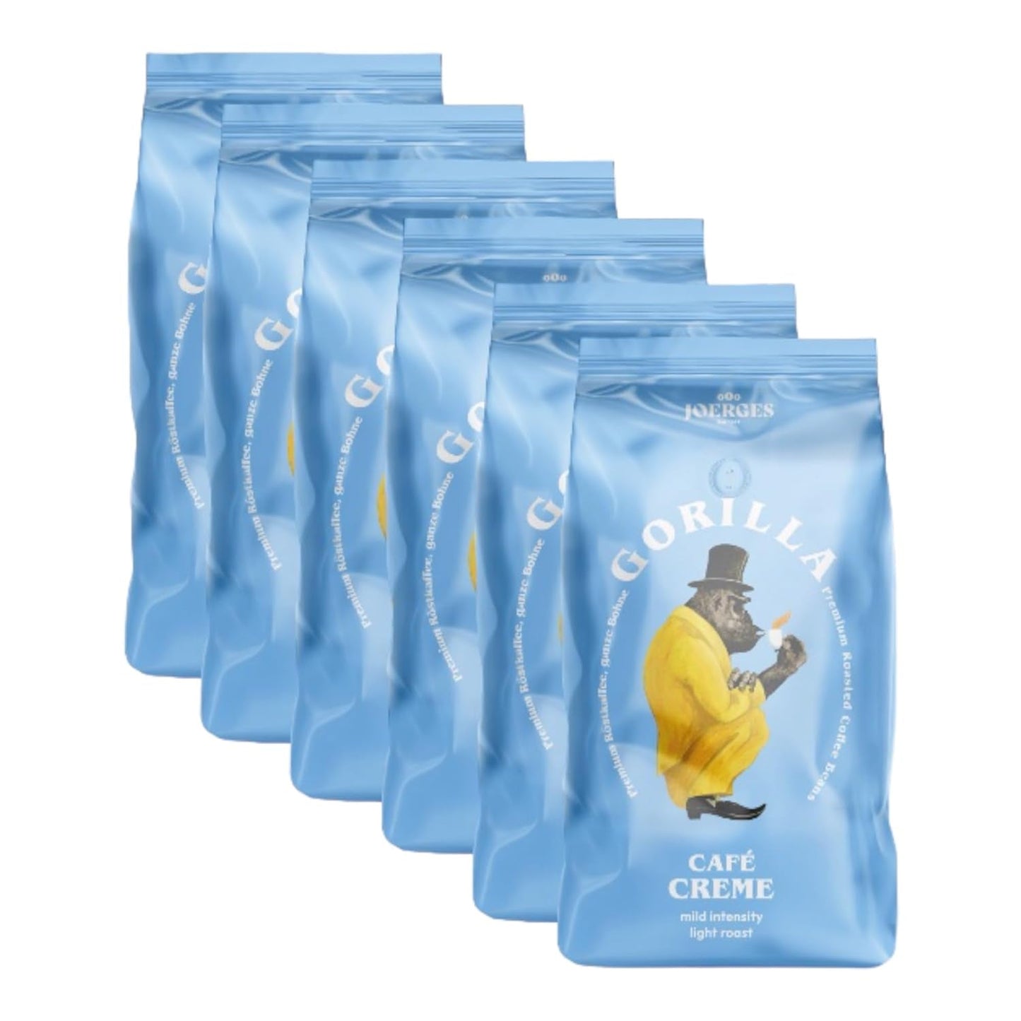Crema Gorilla Café 6x 1000g | 100% Arábica-Bohnen tradicional | Ideal Volllautomaten Crema armonisches Aroma | geriger Koffeingehalt helle Röstung | Paquete de embalaje