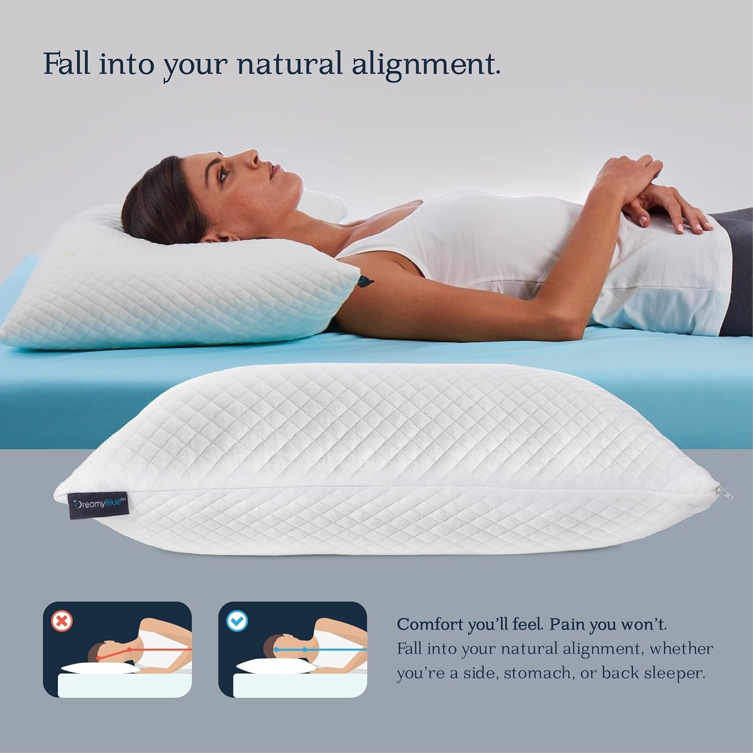 Dreamyblue Almohada para Dormir Premium - Relleno de Espuma viscoelástica Triturada [Loft Ajustable] Funda de Viscosa de bambú Lavable - para costados, Espalda y Barriga Deslizables - Almohadas estándar Naty Shop
