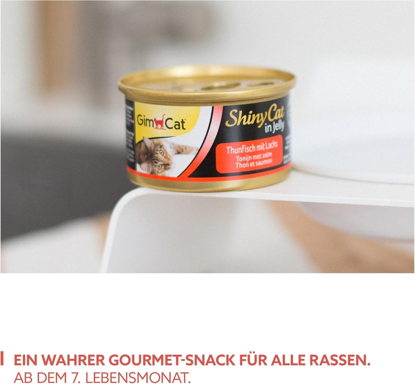 GimCat ShinyCat en gelatina Thunfisch mit Lachs - Nassfutter mit Fisch und Taurin für Katzen - 24 dosis (24 x 70 g)