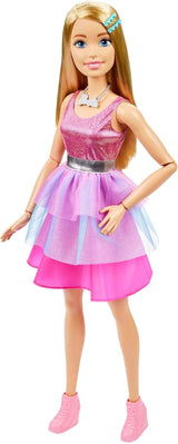 Muñeca Barbie extragrande (71 cm) - Vestido rosa, pelo rubio con clip y collar, regalo a partir de 3 años, HJY02