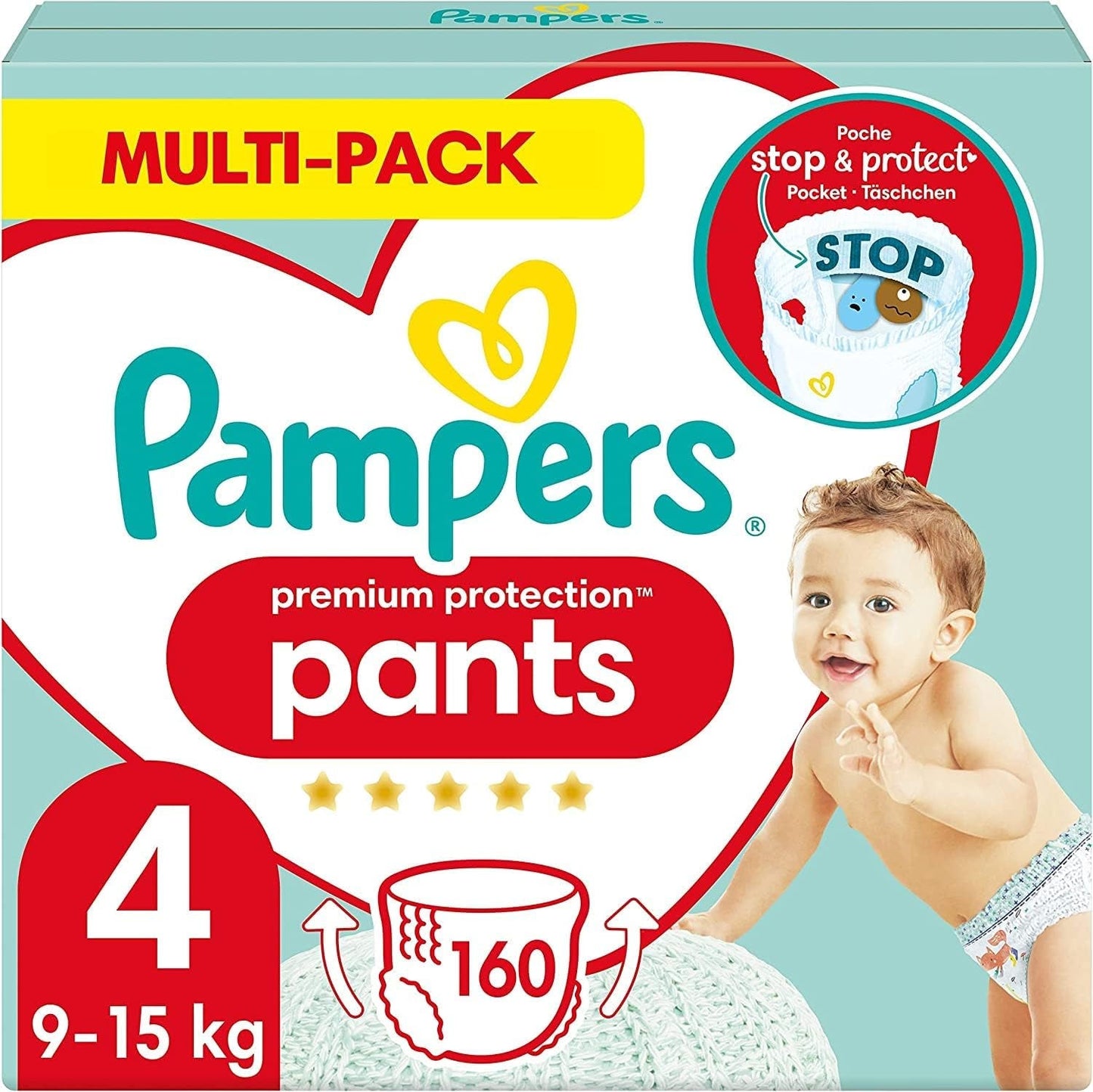 Pampers Premium Protection Pants talla 5, 144 pañales, 11 kg - 17 kg, con ajuste de 360° y puños suaves antifugas para una comodidad y protección óptimas